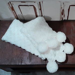 Lane Bryant White Scarf w/ Pom Poms NWT